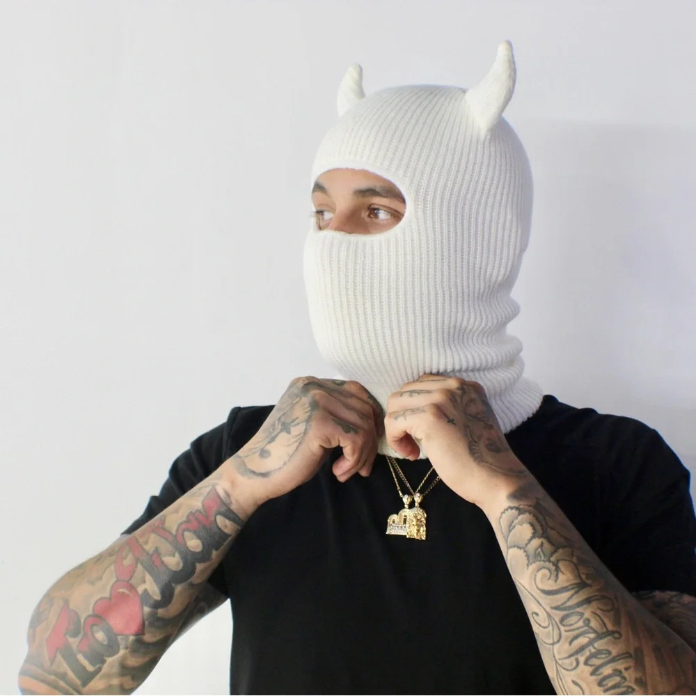 White Devil Ski Mask Sheisty Baclava and Beanie for Rave or Motorcross Moto